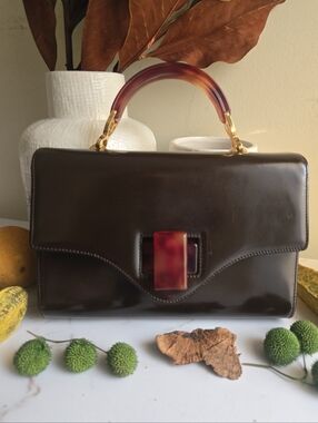 Vintage Moschino Brown Patent Leather Top Handle Bag EUC